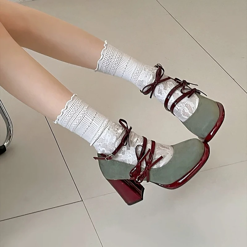 

Дизайнерские новые весенние женские туфли Мэри Джейн на толстом каблуке с бантом-бабочкой и ремешком на пряжке, элегантные туфли-лодочки для вечеринок