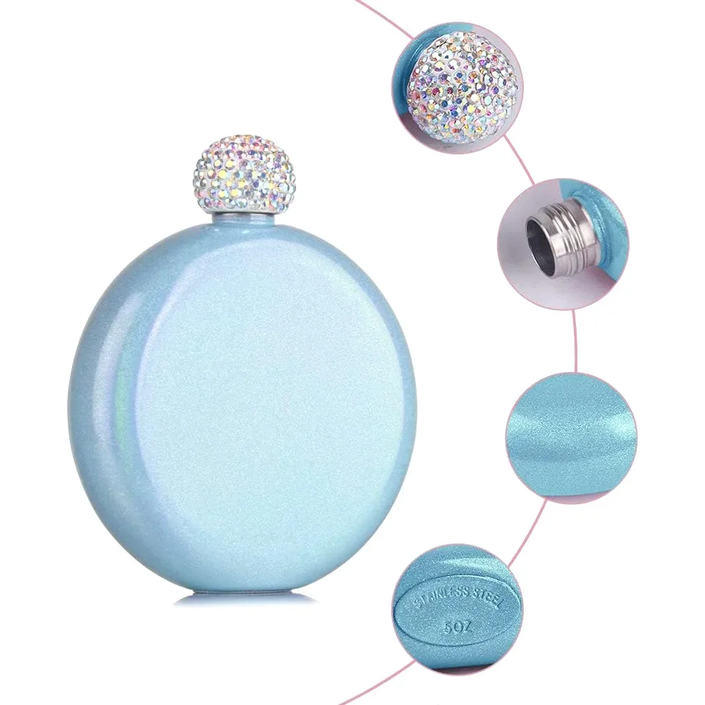 

Colorful Wine Hip Flask With Rhinestone Cap Stainless Steel Alcohol Flask 5 Oz Liquor Hip Flasks for Women