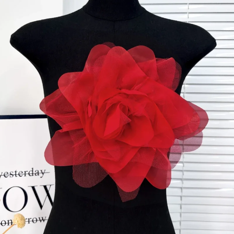 27cm Fabric Mesh Large Flower Brooch Handmade Lapel Pins Fashion Corsage Wedding Party Brooches for Owmen Women Accessories