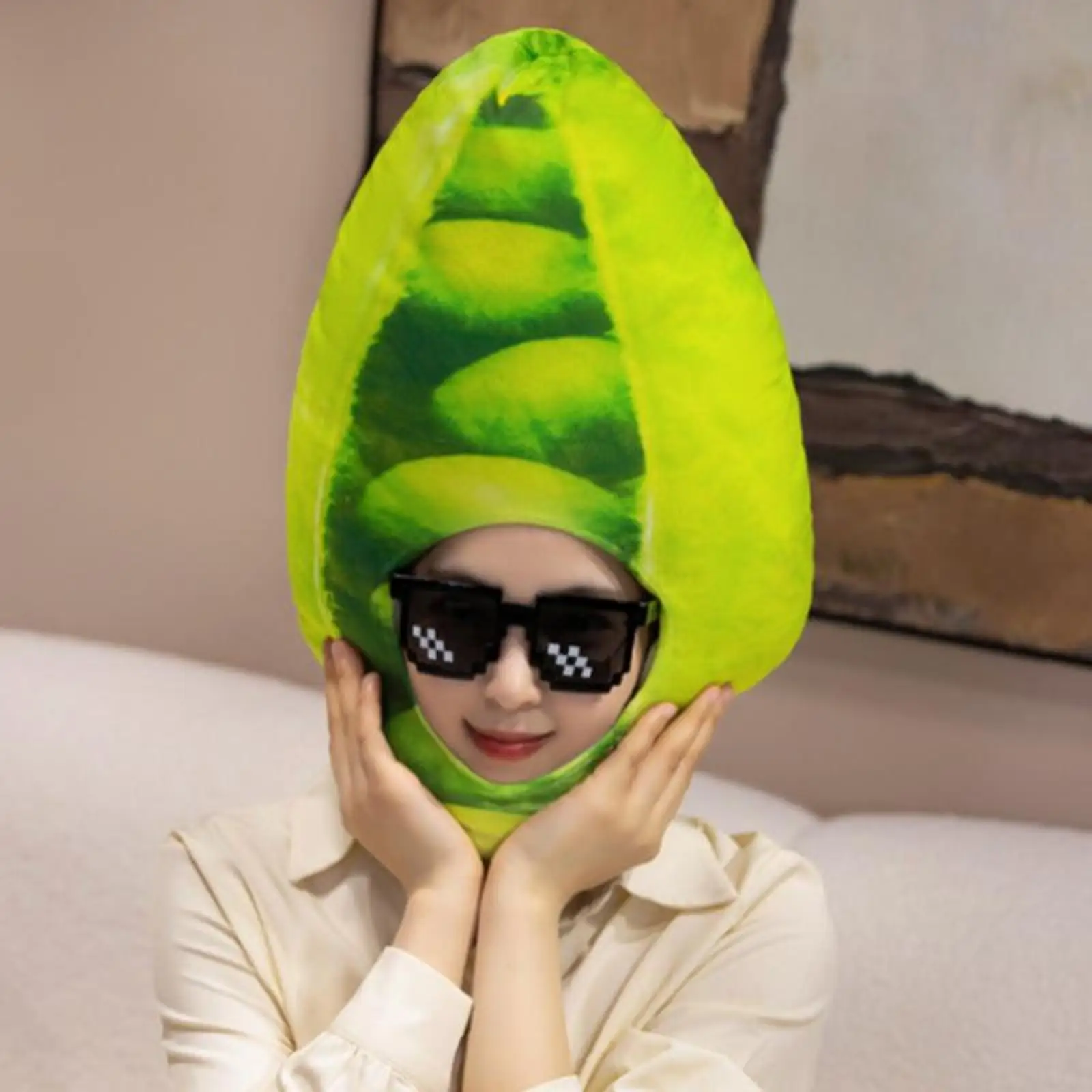 

Cute Vegetable Hat Pea Adults Kids Headgear Hood for Cosplay Event Selfie