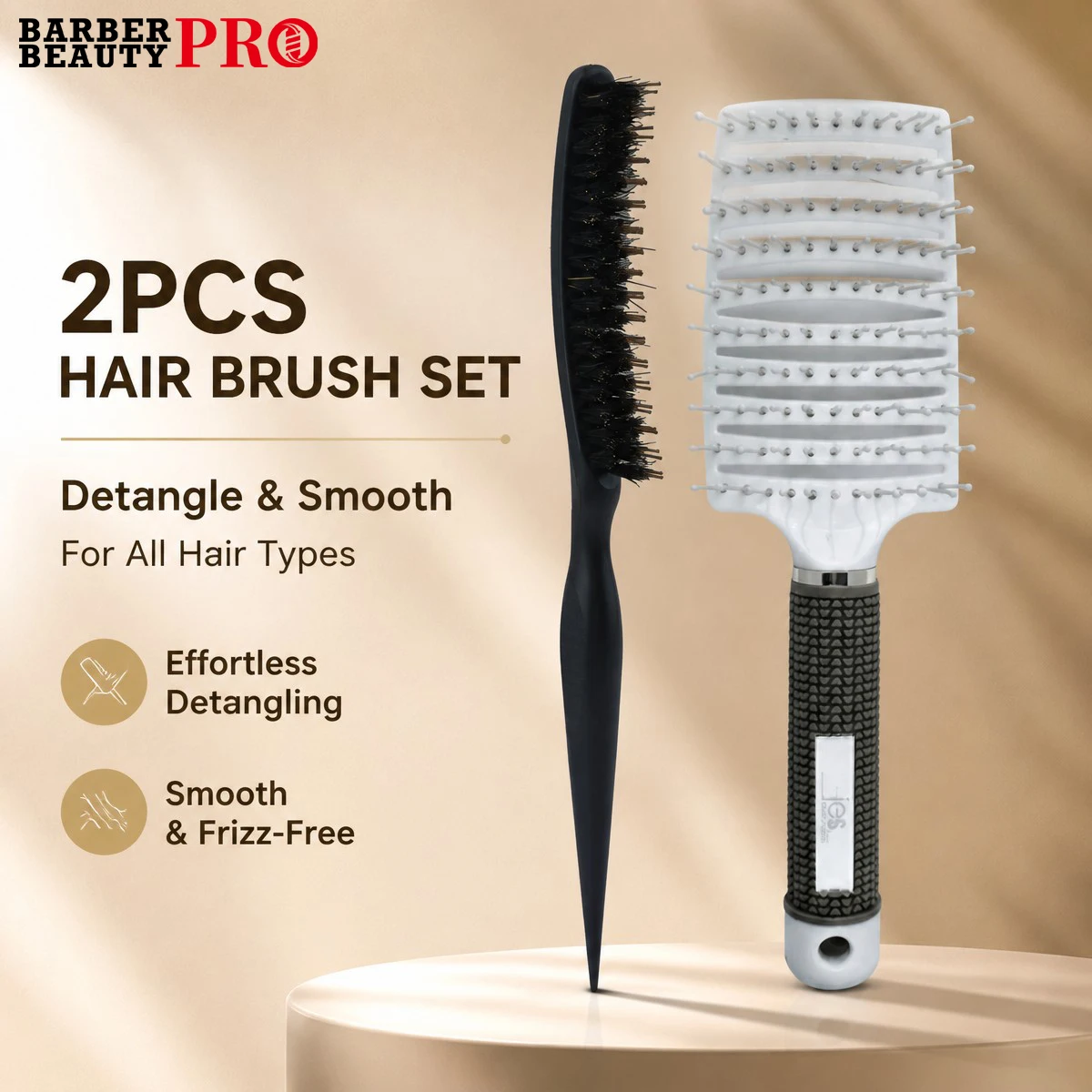 2Pcs Hair Brush Set Professional Boar Bristle Teasing Brush Curved Vent Fast Dry Detangler Comb Volumizing Styling Tools