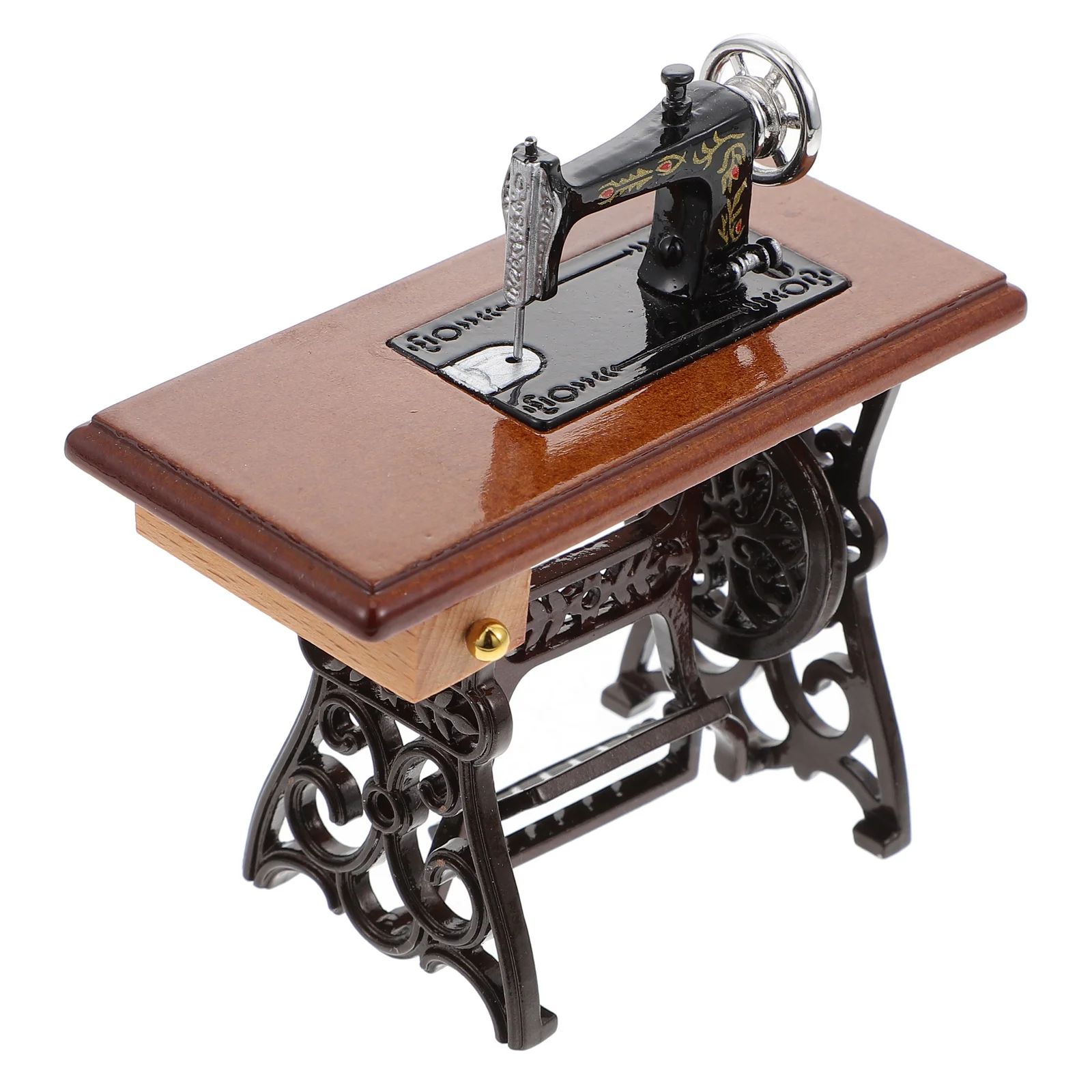 Mini Sewing Machine House Wooden Miniature Furniture Dollhouse Vintage for