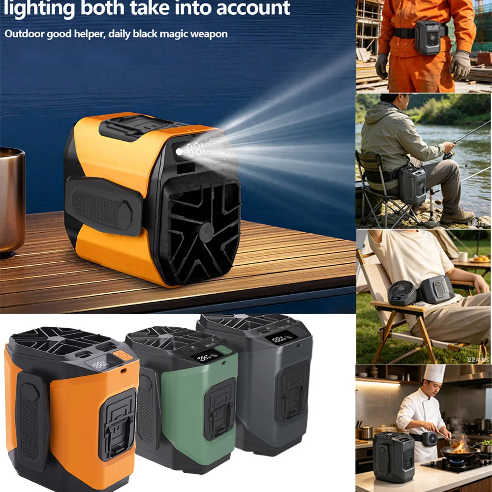 4000mAh Outdoor Portable Waist Fan Hanging Neck Fan Strong Wind Rechargeable Portable Fan for Outdoor Working Display Screen