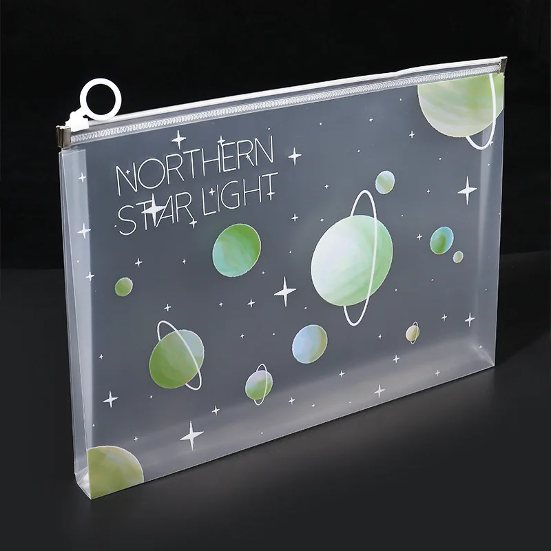 Bolsa de archivo con cremallera espacial A4, bolsa de almacenamiento de papelería Sakura para escuela, suministros de oficina, organizador de almacenamiento de dibujos animados, 4/12 Uds.