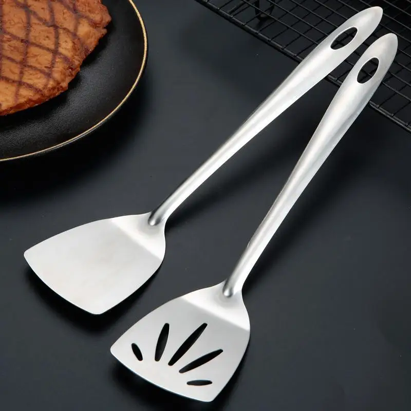 Utensílios de cozinha de aço inoxidável pá vazamento pá cozinhar espátula bife pá fritar wok espátula ferro utensílios de cozinha