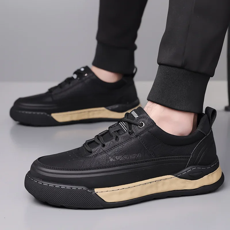 

New Designer Sports Platform Sneakers for Men Autumn Winter Fashion Casual Shoes Male Solid Color Leather Lace Board Shoes Man