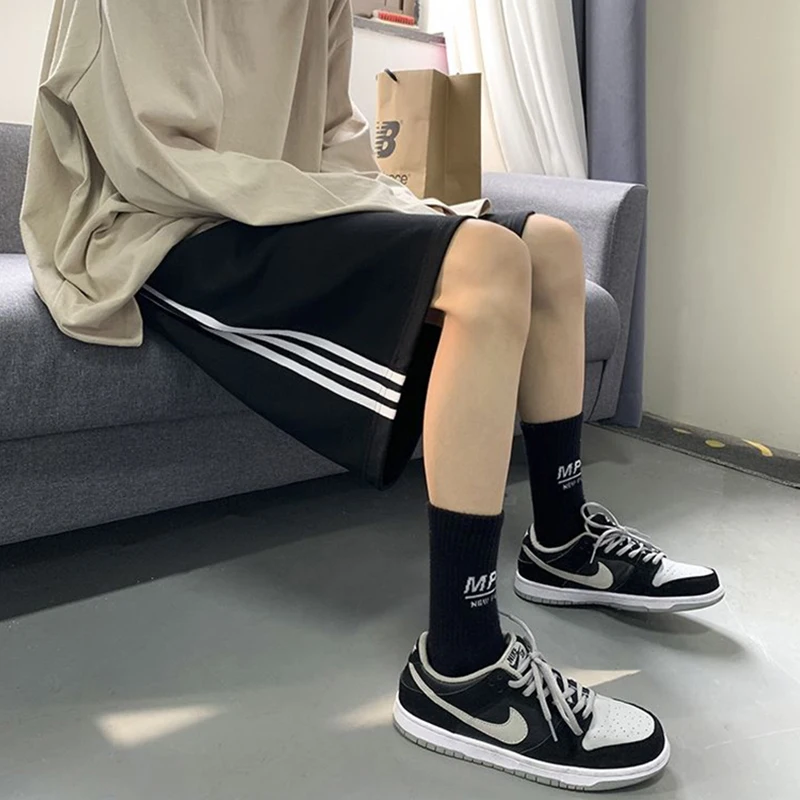 S-3XL Striped Shorts Women Streetwear Oversized Black Wide Leg Shorts Summer Harajuku Korean High Waist Baggy Sports Short Pants