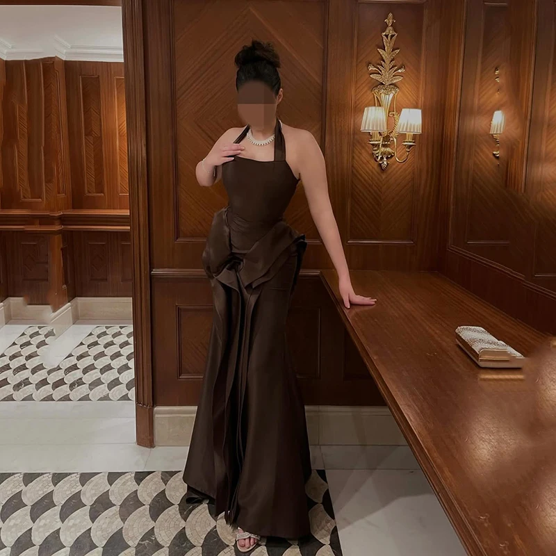 

Thinyfull 2026 Mermaid Prom Evening Dresses Saudi Arabia Halter Backless Satin Party Dress Night Cocktail Prom Gowns Customized