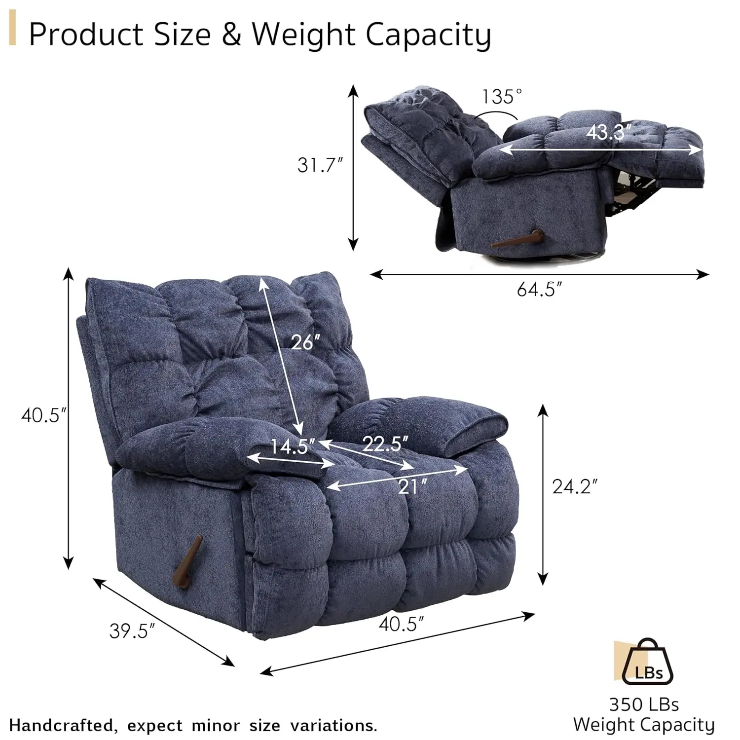 Oversized Power Swivel Rocker Recliner Chair, Overstuffed Extra Wide Rocking Chair for Big and Tall, Glider, Customized