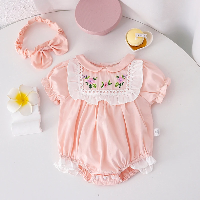 Toddler Baby Girls Sister Clothes Infant Girls Embroidery Flowers Rompers Girls Short Sleeves T-shirt Princess Sister Clothes