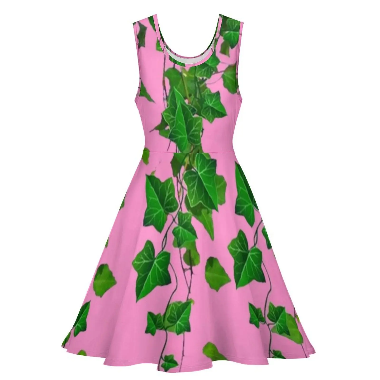 Robe de Bal Verte en Feuilles Suspendues, Vignes Roses, Vêtements d'Été