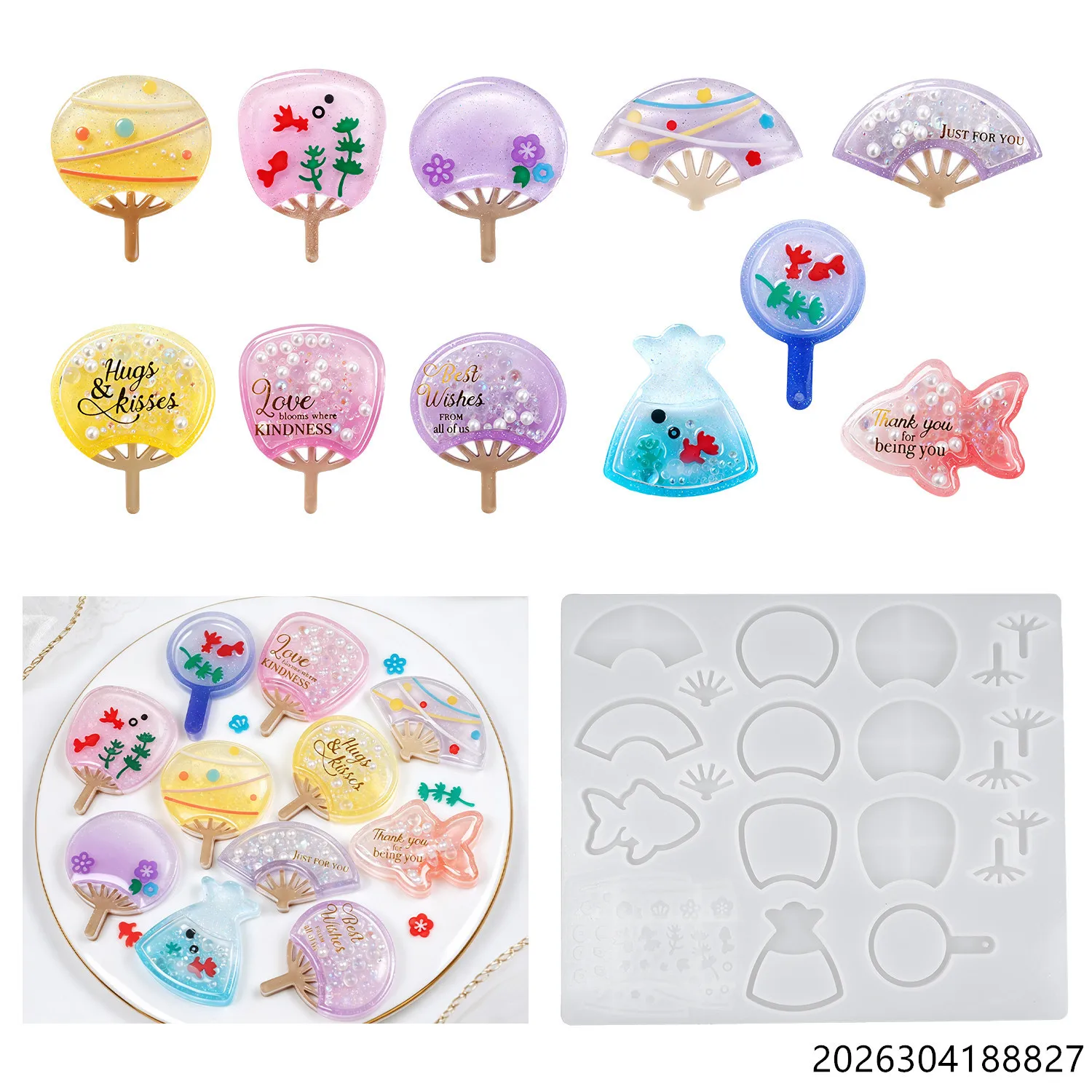 Chinese Mini Fan Pendant Fortune Bag & Fish Charm Silicone Mold DIY Epoxy Resin Keychain Dangle Earrings Jewelry Making Craft