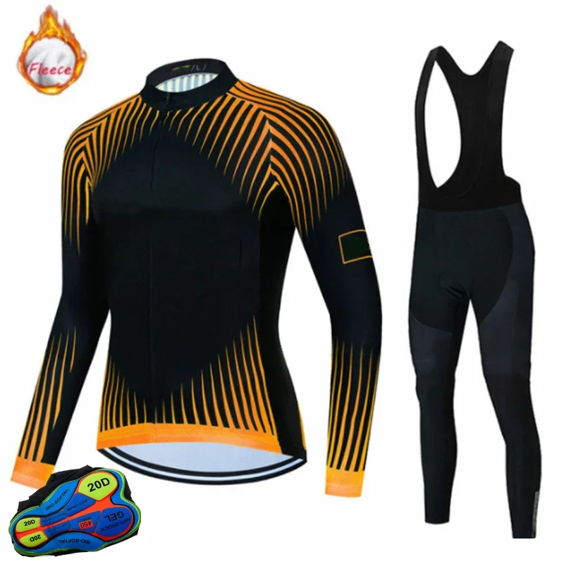 Warm 2025 NEW Team Winter Thermal Fleece Cycling Clothes Man Jersey Suit Outdoor Riding Bike MTB Clothing Bib Pants Set