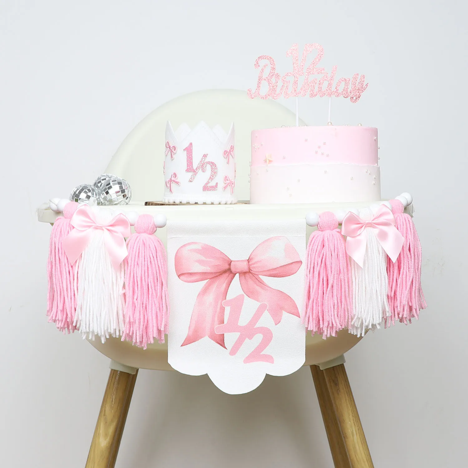 

Girls Half Birthday Decorations 6 Month 1/2 Butterfly Birthday Tassel High Chair Banner Pink Room Party Decorations