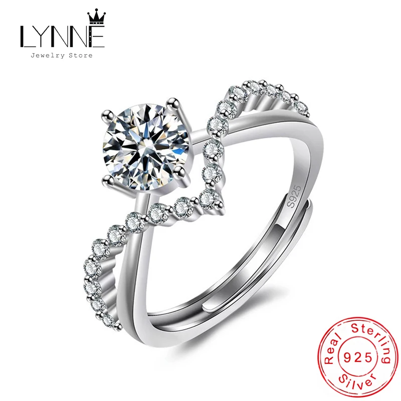 New Fashion Double Layers Crossing V Shape Crown AAA Zircon Adjustable Rings 925 Sterling Silver Jewelry Women&Girl Fine Gift