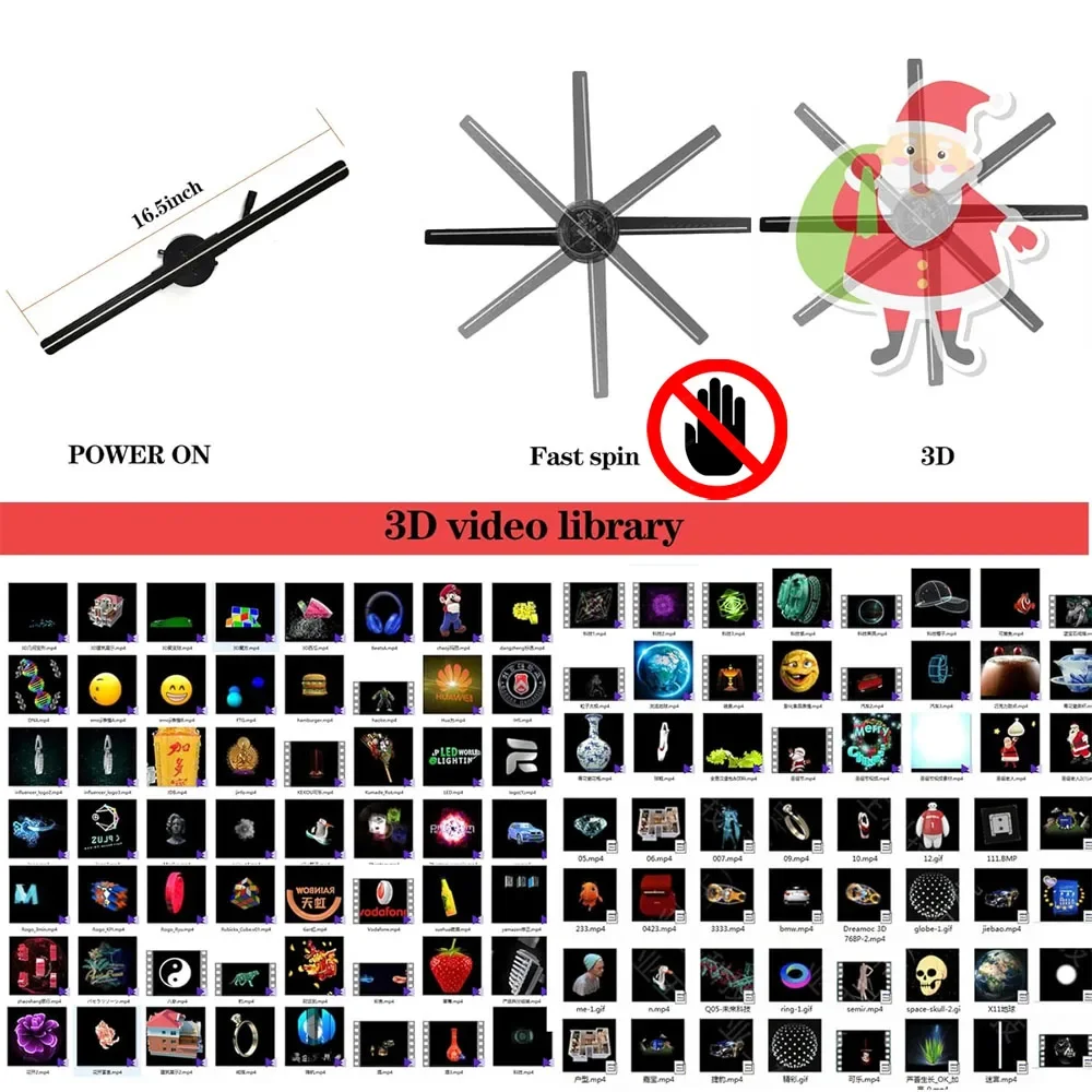 جهاز عرض مروحة ثلاثية الأبعاد مع شاشة LED عالية الوضوح مناسب لجذب مروحة الهولوغرام لتناول الطعام في مول الاهتمام