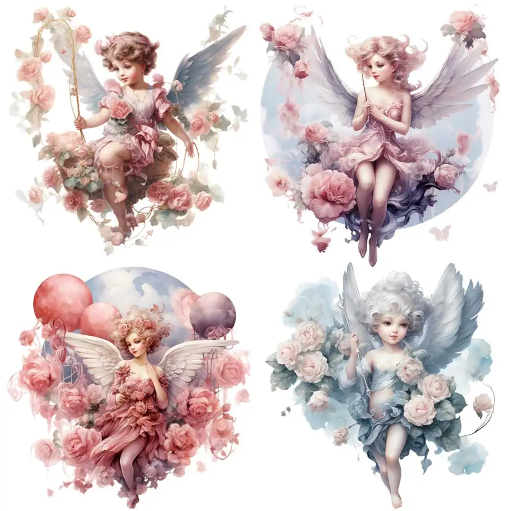 Beautiful Angel Design Iron-on Transfer For Clothing DIY A-Level Washable T-shirts Thermal Sticker Cute Flowers Patches Applique