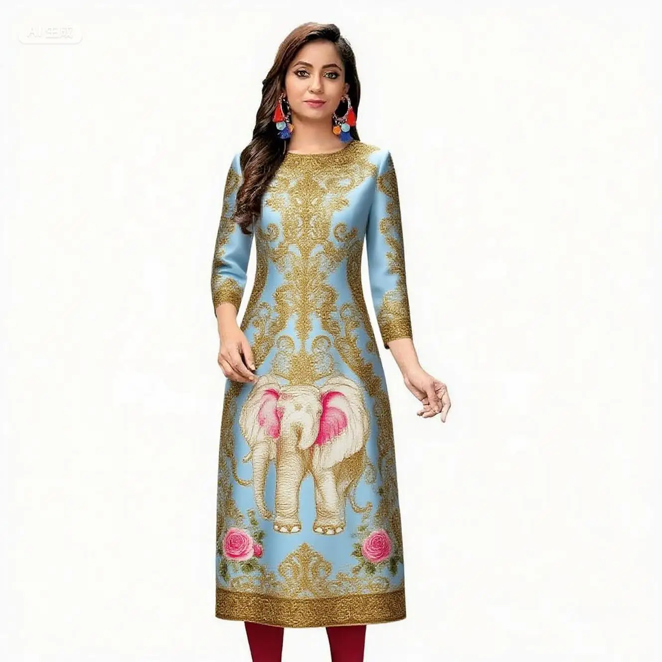 فستان مسلم كورت نسائي عصري وأنيق مستقيم أنبوب عادية شق تنحنح زهور ملونة نمط فستان Abiti Lunghi #3