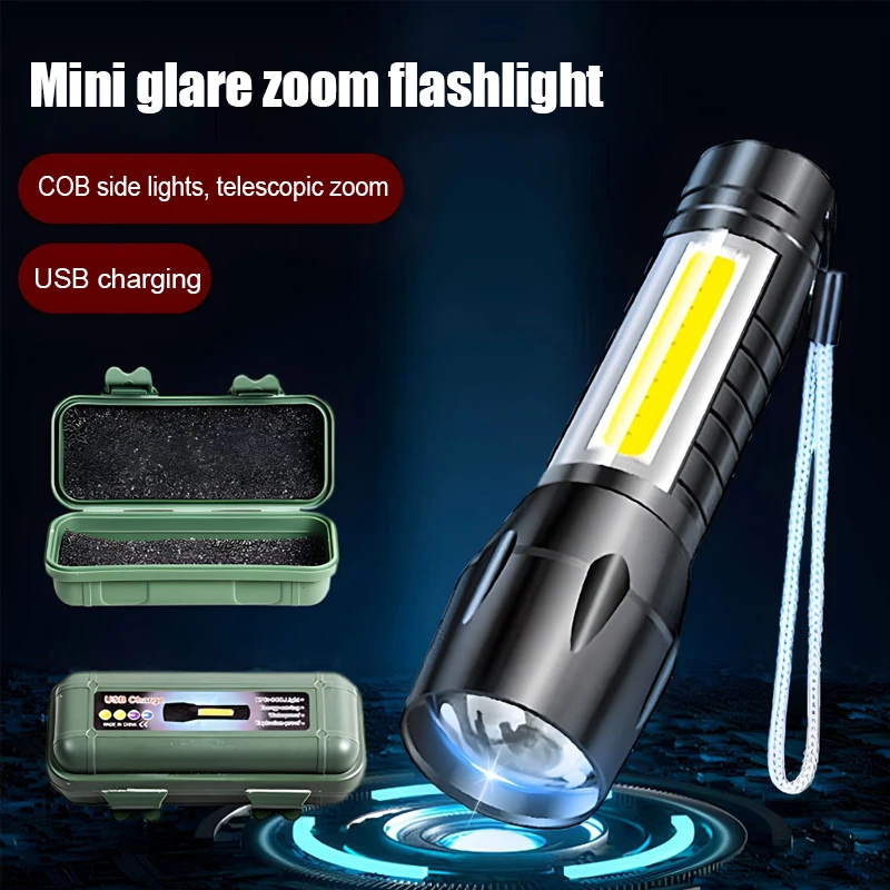 

Built In Battery Q5 Portable Mini Led Flashlight Zoom Torch COB Lamp 2000 Lumens Adjustable Penlight Waterproof For Outdoor