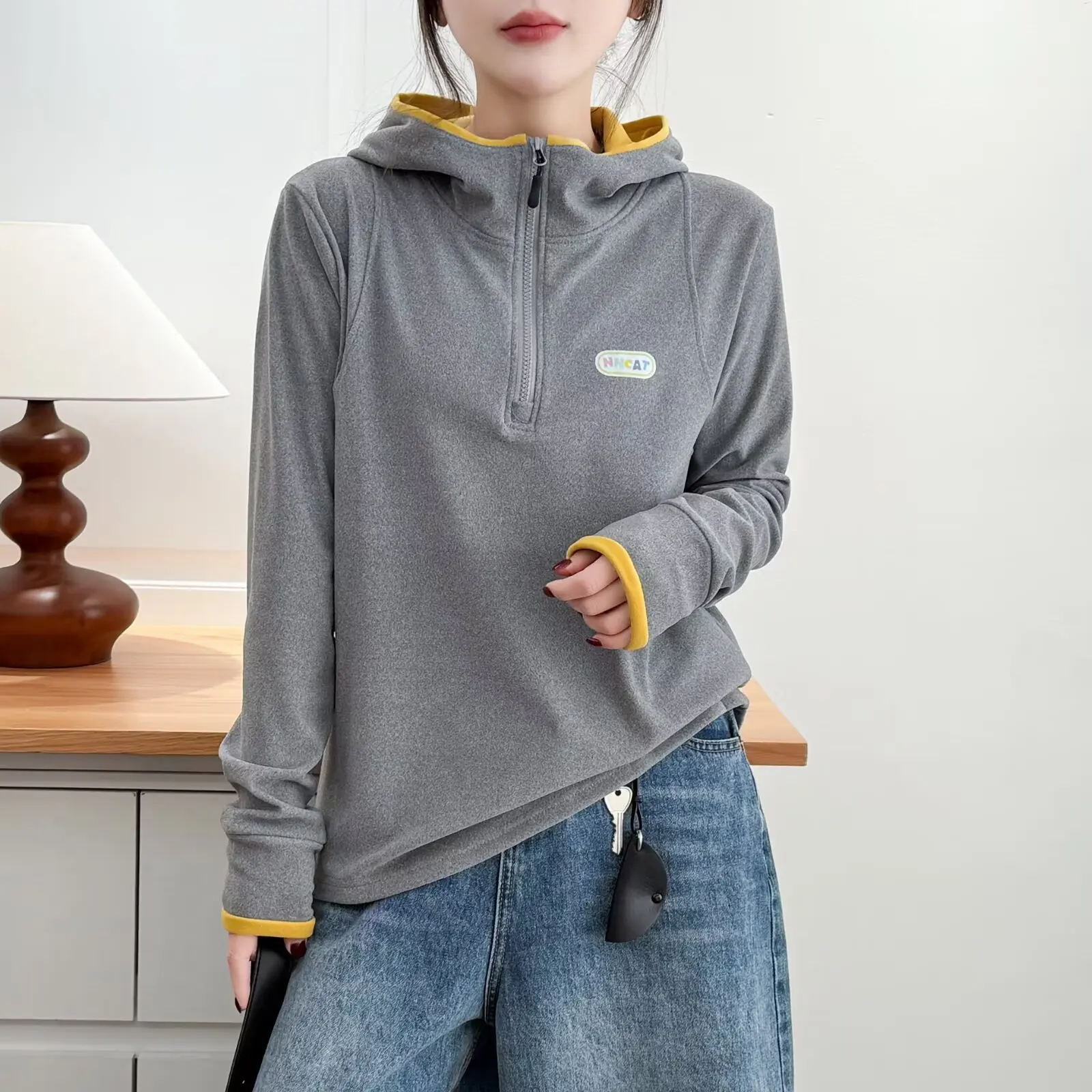 

XXXXL Fashion Plus Size Woman Clothing Hoodies Spring New Color Block Hooded Long Sleeved Brushed Sweatshirt 101
