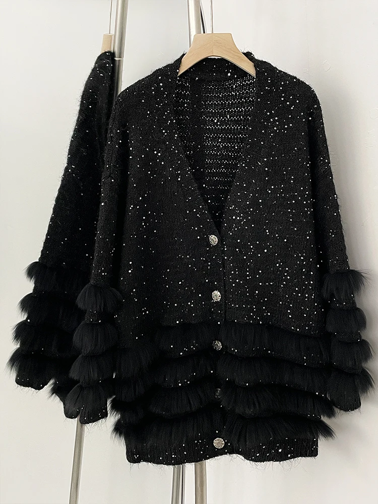 2025 femmes ample surdimensionné tricots manteau réel fourrure de renard bouton Cardigan Swrater veste femme nouveau printemps automne tricoté vêtements