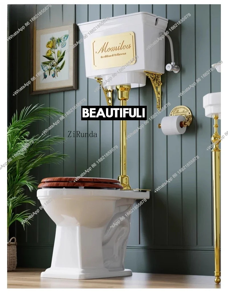

Discount American medium water level retro toilet toilet household solid wood cover split toilet