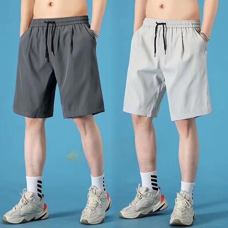 

Men's Summer Ice Silk orts Loose Fit Five-Quarter Sp Pants Casual Breathable Thin Home Leisure Qui Dry Youth Active