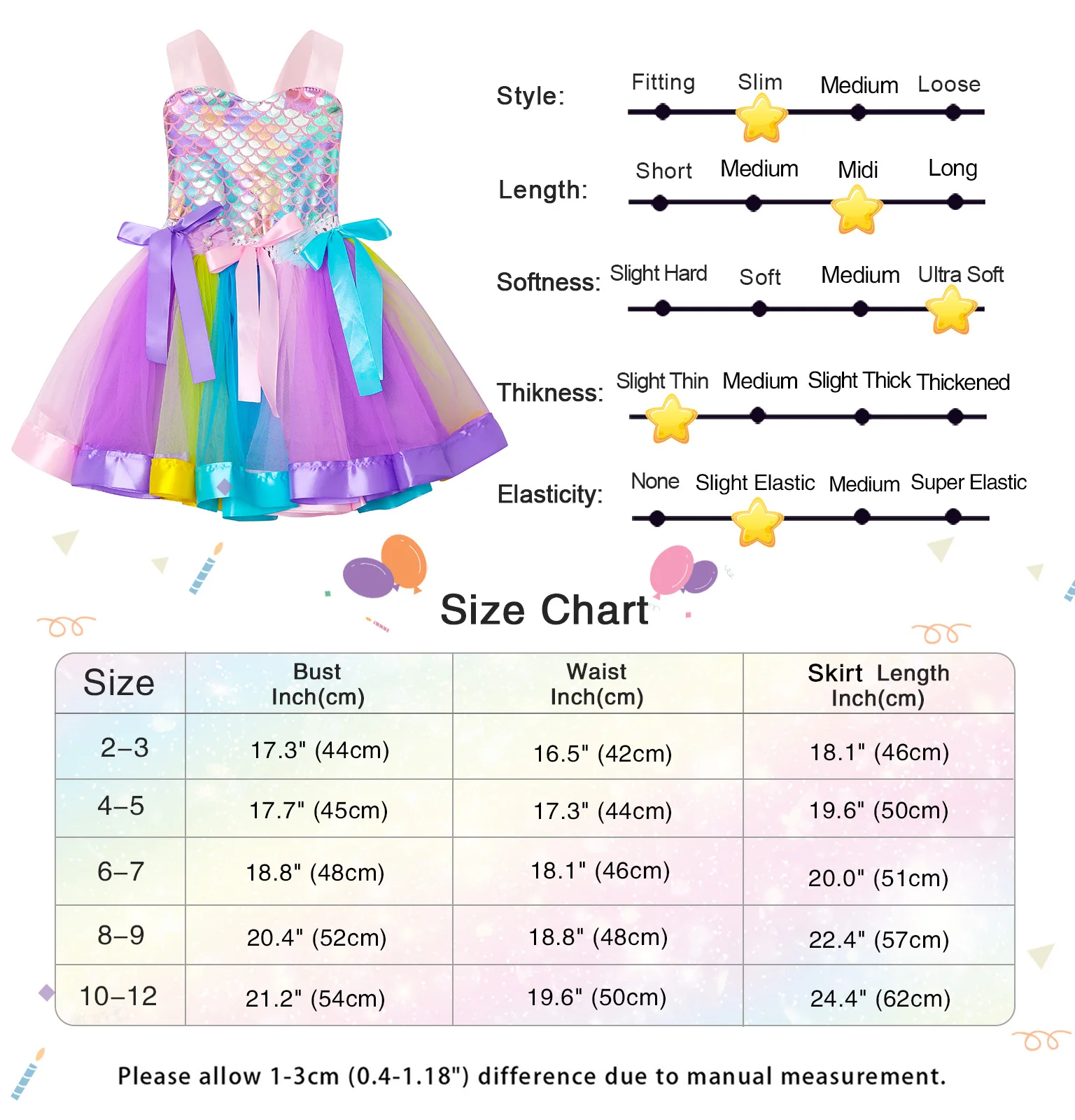 Jurebecia Mermaid Dress Girls Halloween Princess Party Dress Up Tulle Mesh Rainbow Tutu Skirt Fish Scale Sequin Outfits