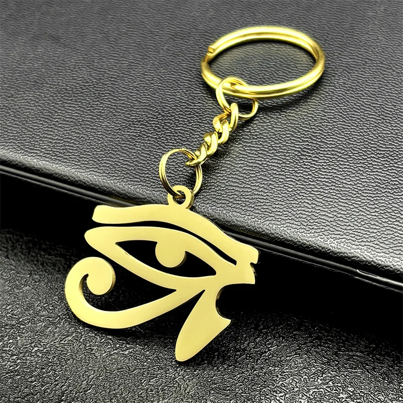 Stainless Steel Egyptian Eyes Key Chain for Women Men Statement Mythology Eye of Ra Horus Symbol Car Key Ring Jewelry