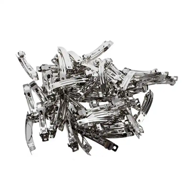 NEW-50 Pcs 50mm Metal French Barrettes Hair Clips Bows - Silver