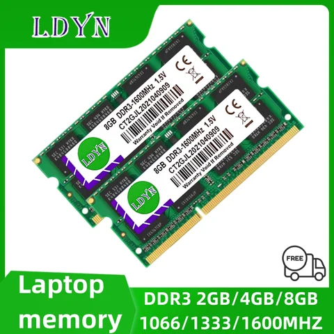 Mémoire RAM DDR3 2GB 4GB 8GB 1066MHz 1333MHz 1600MHz pour ordinateur portable RAM PC3 8500 10600 12800 204 broches 1.5V SODIMM sans tampon