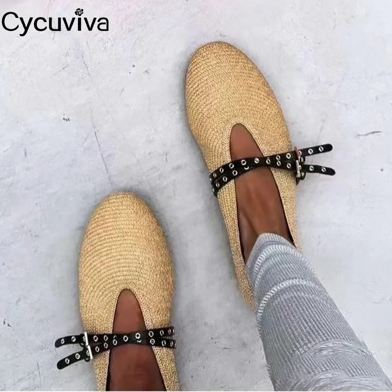 Mocassins en Tissage de Canne pour Femme, Chaussures Plates Décontractées, de Plage, de Vacances, Mules d'Été à Enfiler, d'Extérieur, Offre Spéciale