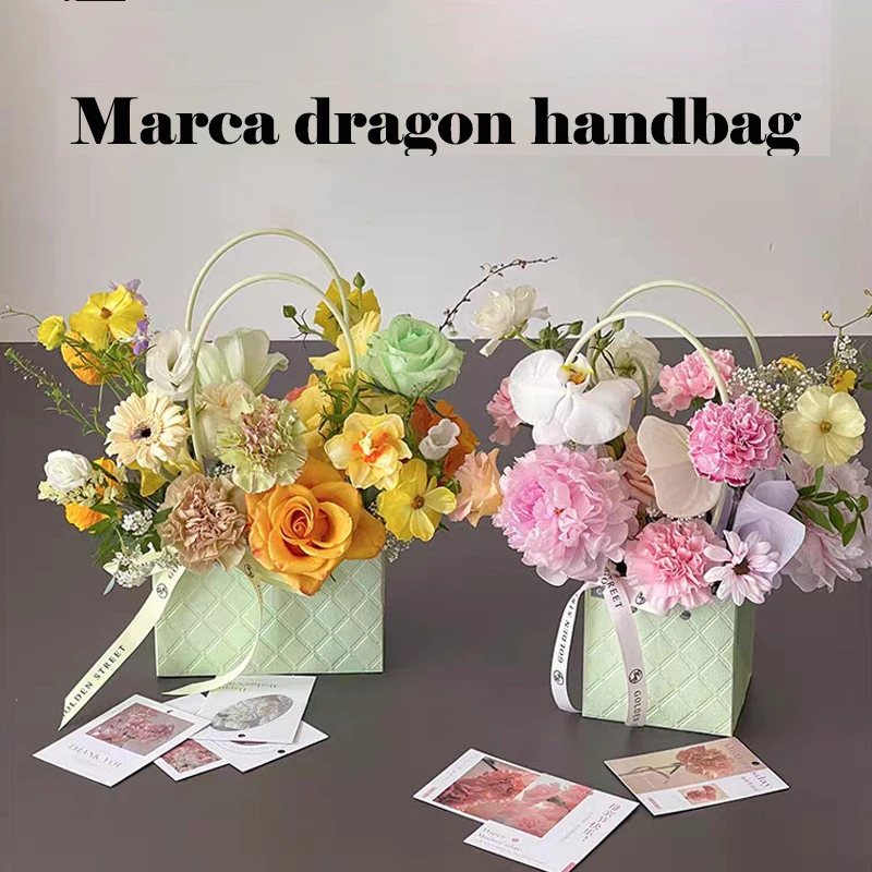 Portable Flower Box Kraft Flower Gift Bags with Handle Bouquet Rose Packaging Boxes Wedding Birthday Party Decorations Supplies