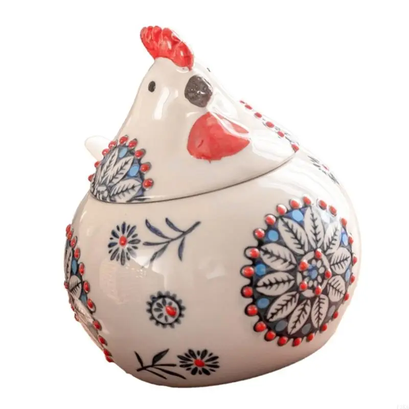   Decorative Chicken Ceramic Canister For Salt Storage With Spoon Kitchen Tool