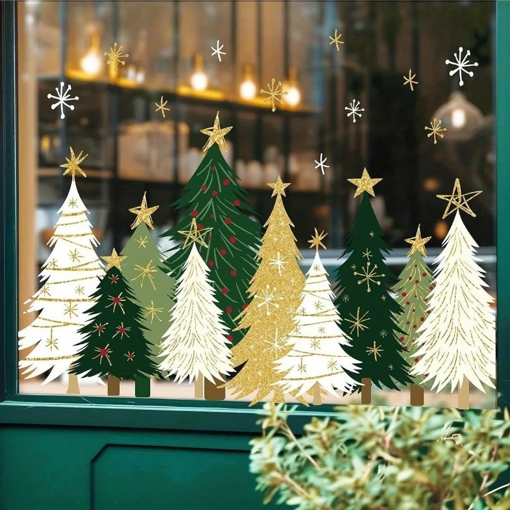 Reusable PVC Material Christmas Window Clings No-Glue Snowflake Pattern Static Stickers Static Tree Shape Glass Decals