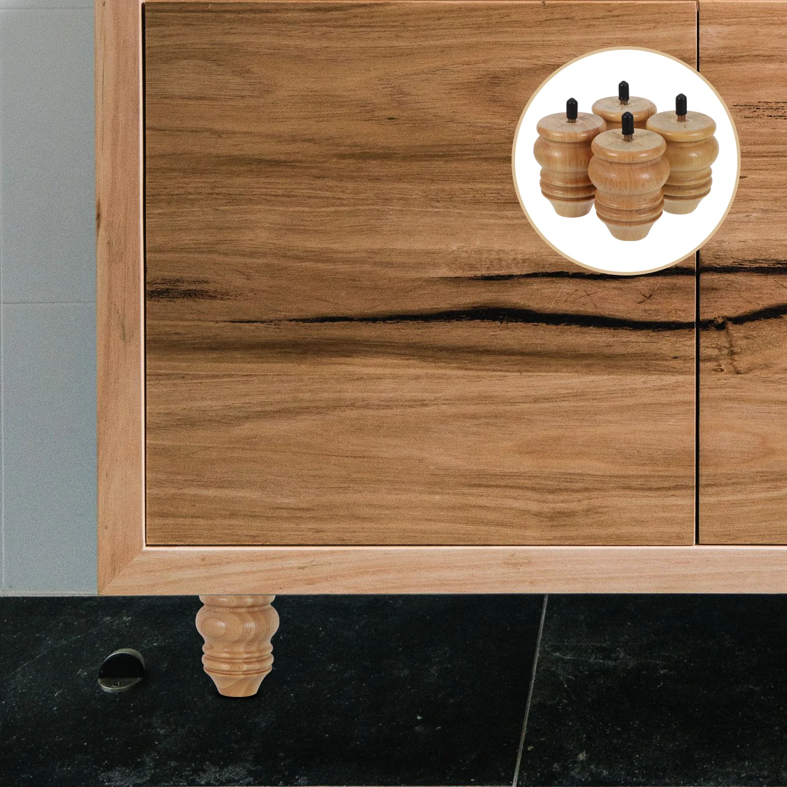 

4pcs Rubber Wood Furniture Legs Gourd Shape Turned Sofa Leg Replacement For Table Chair Couch Bed Coffee Cabinet Dresser Stool