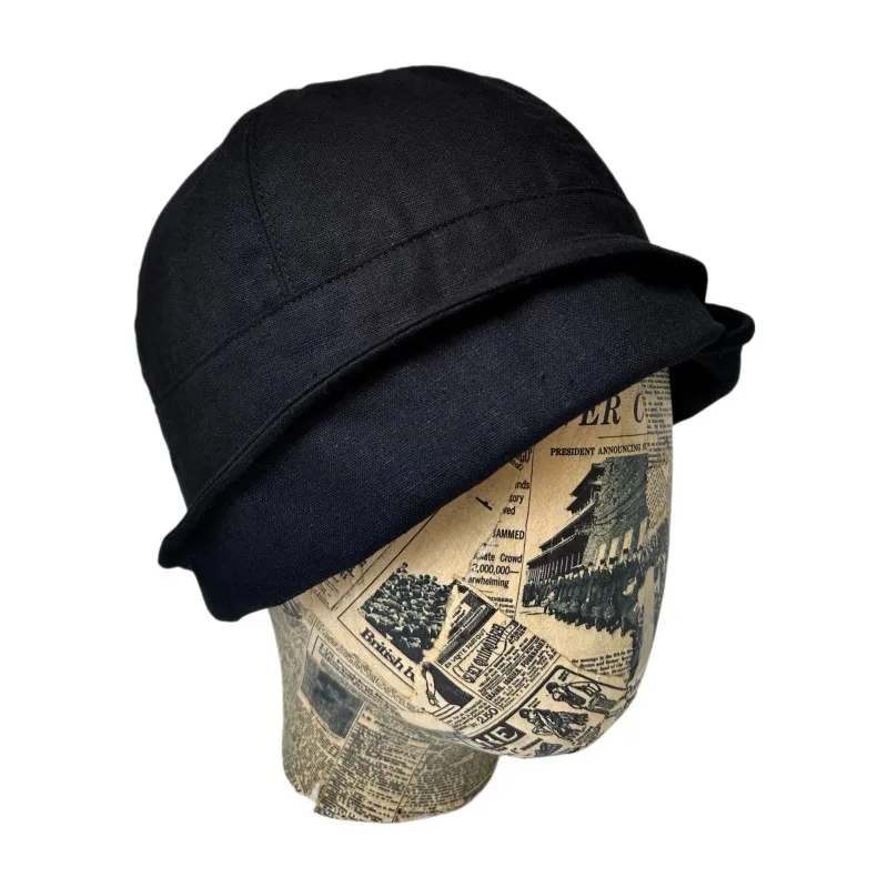 Summer Linen English-Style Sailor Hat with round Dome Irregular Design Fringed Stylish Naval Bucket Shape Bucket Hat