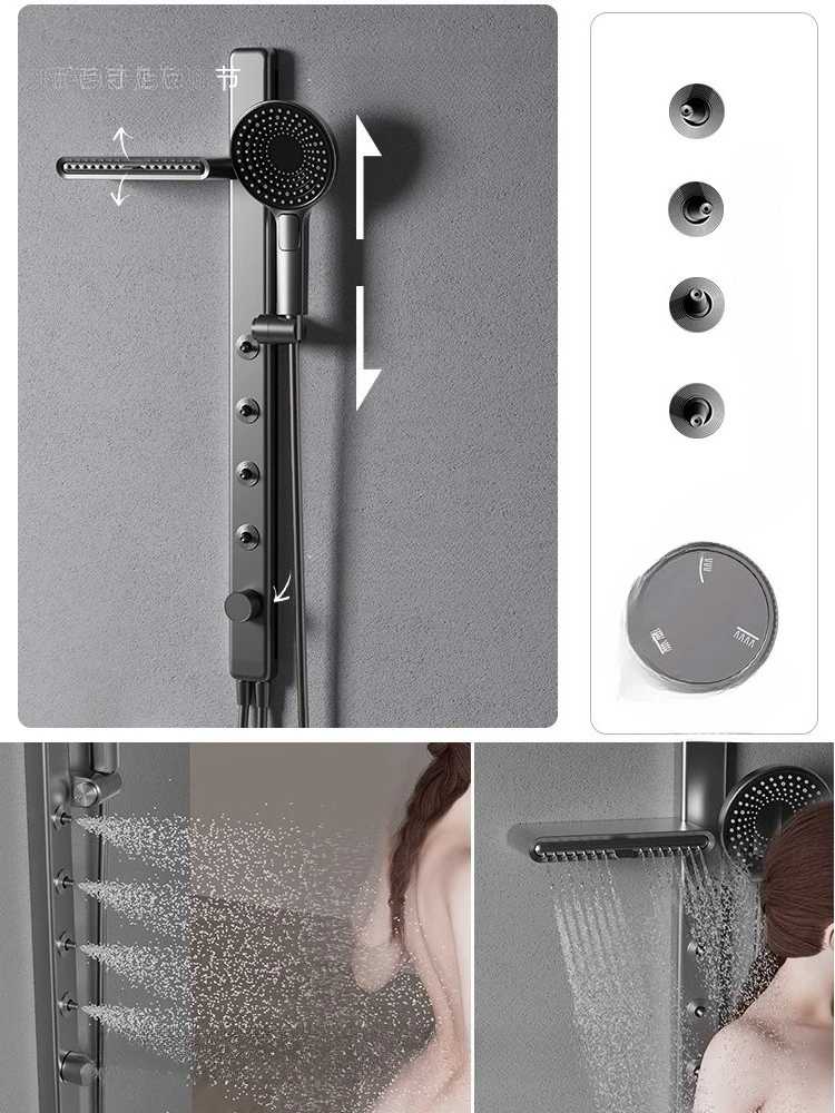 Embedded shower shower set, constant temperature gray lifting storage bench, bright to concealed, pre-embedded