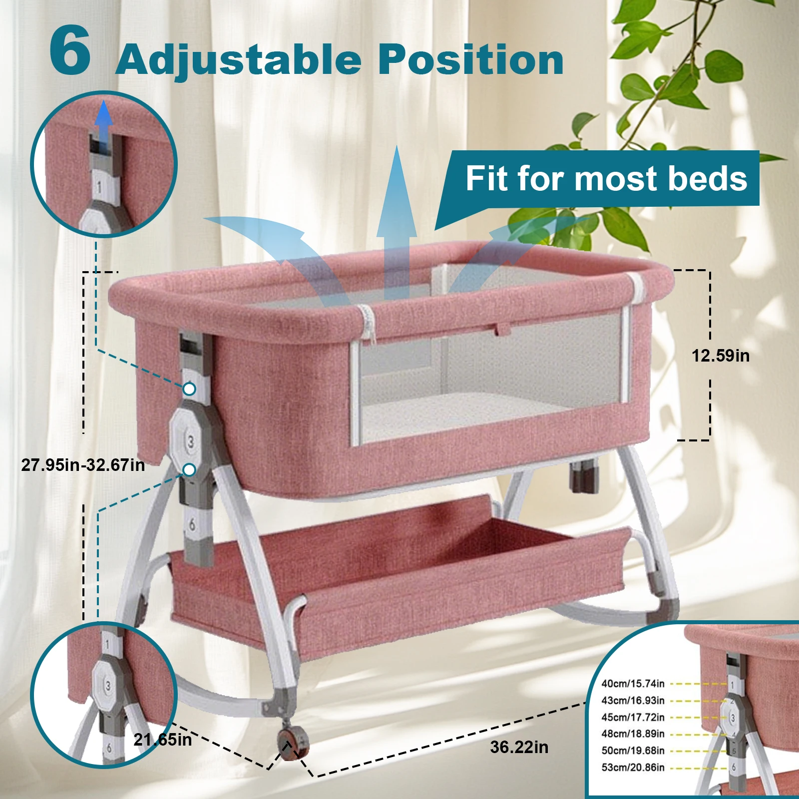 90x55cm Baby Crib Portable Splicing Cradle Bed With Wheels,Mosquito Net Foldable Height Adjustable Movable Bedside Swing Beds