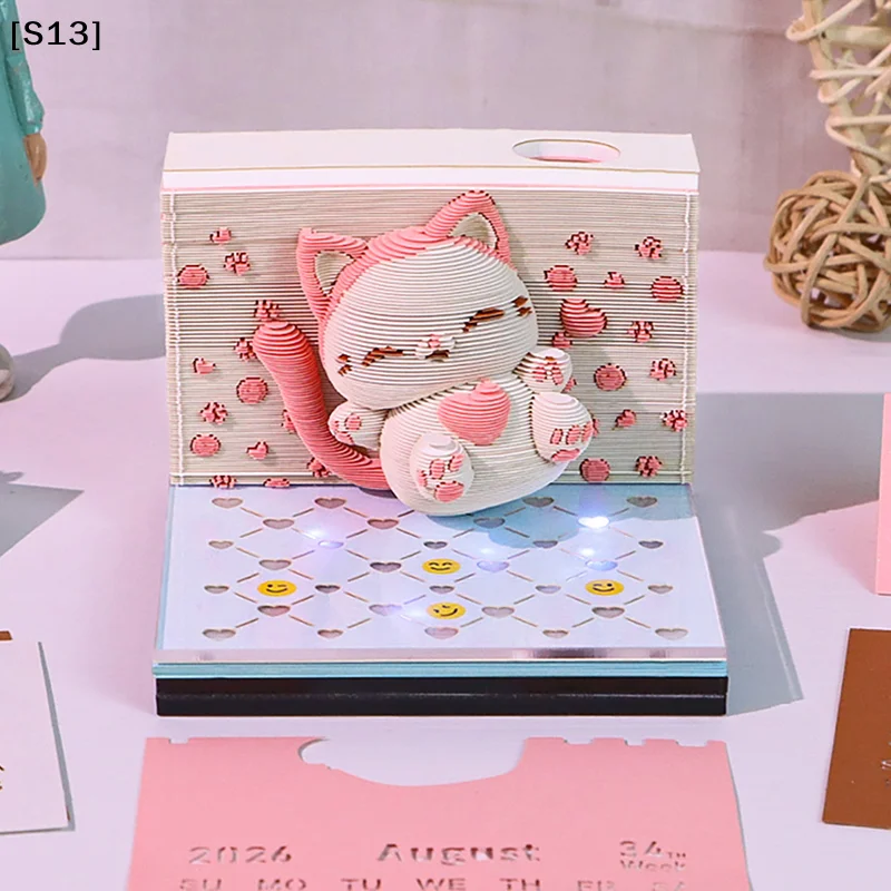 タイムピースカレンダー-2026-デスクカレンダー-ledライト付き-3dティアアウェイカレンダー-ペーパーカービングアート-メモパッド-メモ帳-ギフト-クリスマス[q]