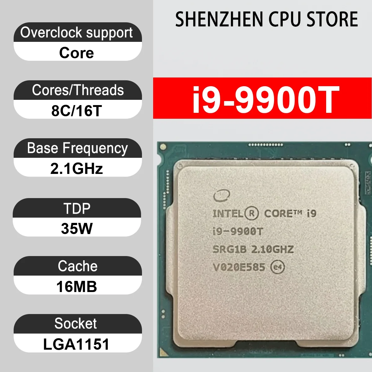 Intel Core i9-9900T 8 Core 16 Thread 2.1GHz 35W 16MB Cache 14nm LGA 1151 SRG1B DDR4 2666 MHz Coffee Lake UHD Graphics 630