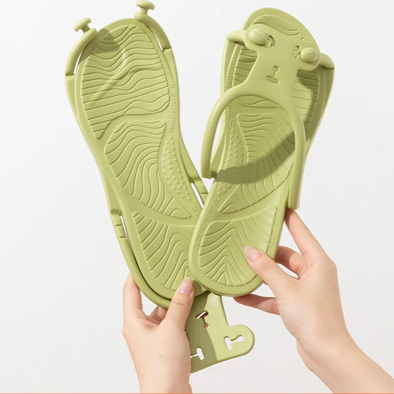 Solid Color Portable Folding Slippers for Men Women Outdoor Travel Detachable Slippers Lightweight Non Slip Female Flip-flops
