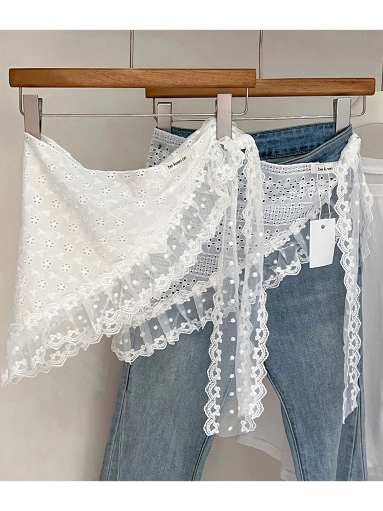 

Шарф с объемной вышивкой и кружевом, женский, в балетном стиле, с многослойным подолом юбки, модный дизайн с узлами