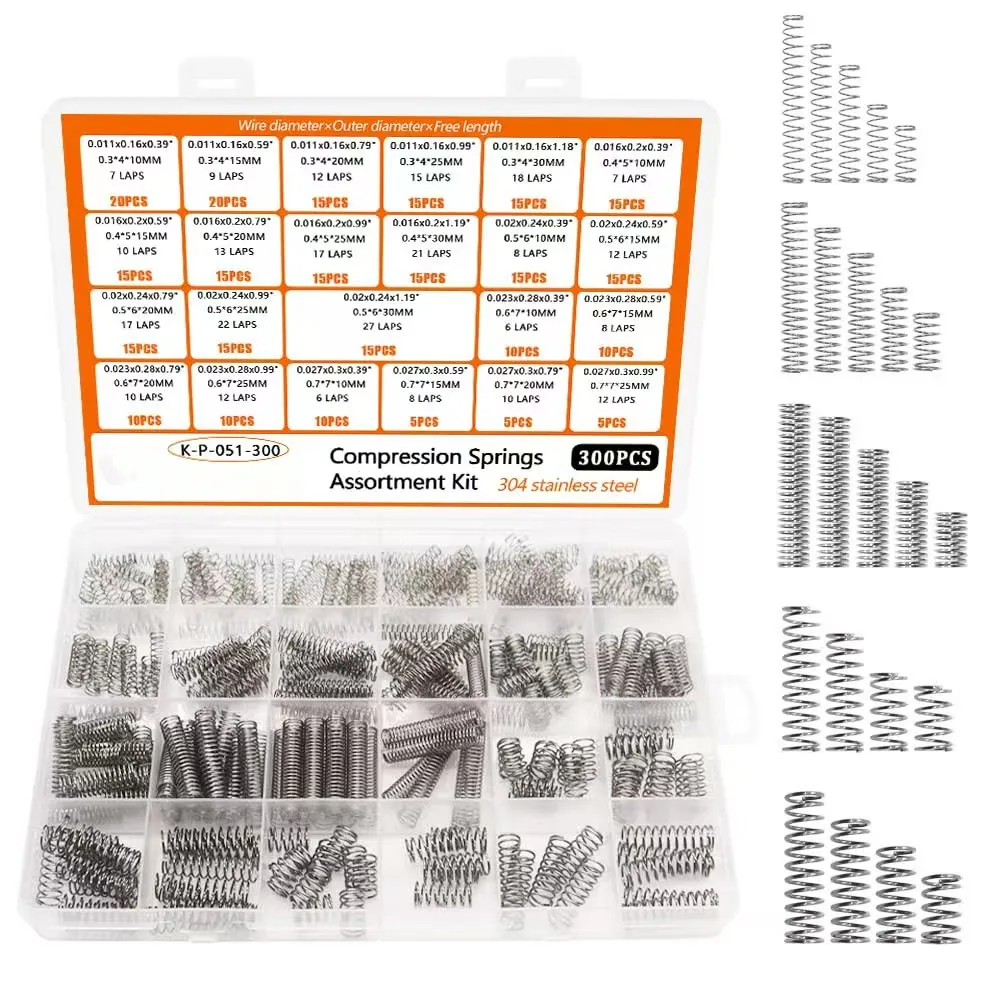 300PCS Compression Springs Assortment Kit 23 Different Sizes Small Spring 304 Stainless Steel Springs for DIY Repair Project