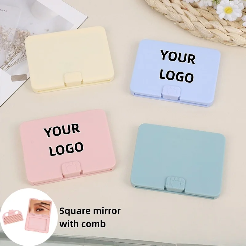 【Logo Custom】50Pcs Customized Pink/Blue/Purple Nordic Style Comb Square Makeup Small Mirror Small Batch Customization Factory