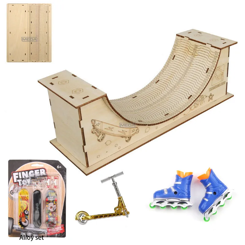 3803フィンガーボードパーク階段スロープ収納ラックセット、ローラースケートボード付きプロフェッショナルフィンガーボードセット、子供用おもちゃミニバージョン