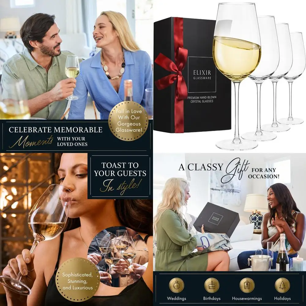 

Set of 4 Elliptical Hand-Blown 18oz Red Wine Glasses in Red & White