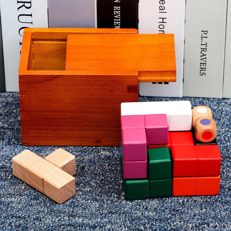 

Logic Puzzles Adults and Kids Brain Challenges IQ Test Wooden Soma Cube with Cards Fun Educational Rompecabezas De Ingenio