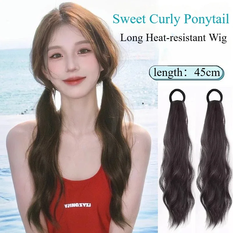 Hair Extensions Pony Tail Ponitail Hair Extension Sweet Woman Black Slightly Curly Ponytail Extension Long Heat-resistant Wig