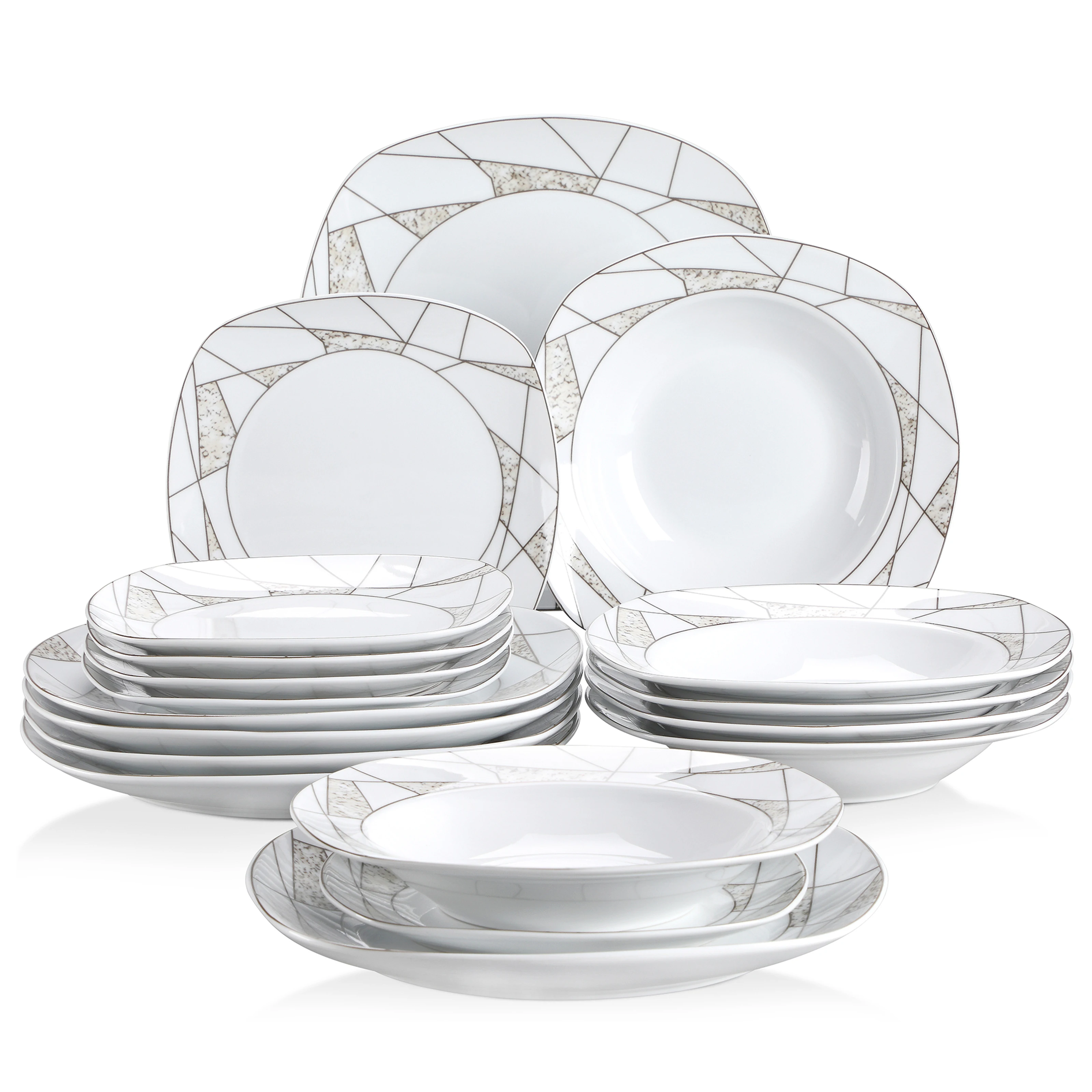 

VEWEET SERENA 18-Piece Kitchen Ceramic Porcelain Plates included 6*Dessert Plate,Soup Plate,Dinner Plate Cutlery Set